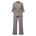 thumbnail image 6 of Purcolt Womens 2 Piece Matching Pant Set Dressy Casual Collared Roll Up Long Sleeve Button Front Shirt Full Length Wide Leg Trousers Business Work Office Outfits, 6 of 7
