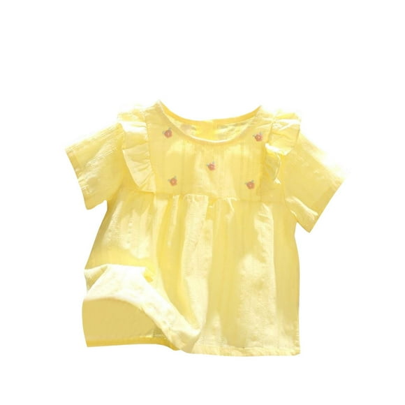 Jamicy Summer Shirts for Girls Summer Wear Summer Outfit New Girls' Baby Girl Blouse Toddler Ruffle T-Shirts Kids Girl Solid Color Tee Casual Tops for Girls