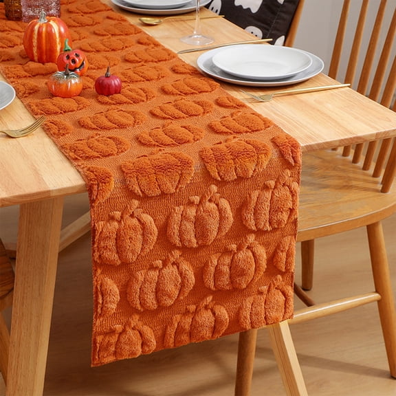 Halloween Table Runner Orange Plush Pumpkin Table Decor Fall Table Decor for Home Kitchen Dining Room Harvest Halloween Party 1 Piece