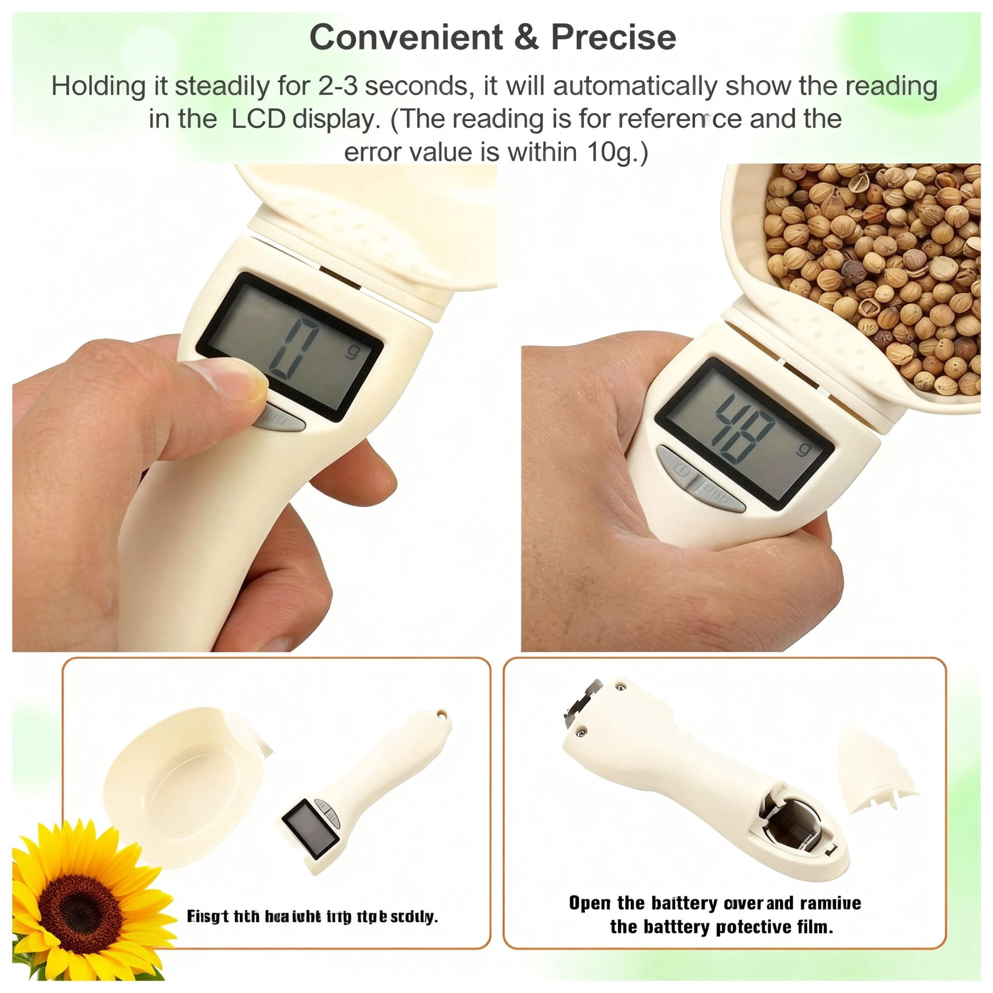 Electronic Measuring Spoon, High Precision 800g/1g Digital Kitchen Scale, LCD Display Tare Function, Detachable for Easy Cleaning, for Pet Food Coffee Milk Powder Baking