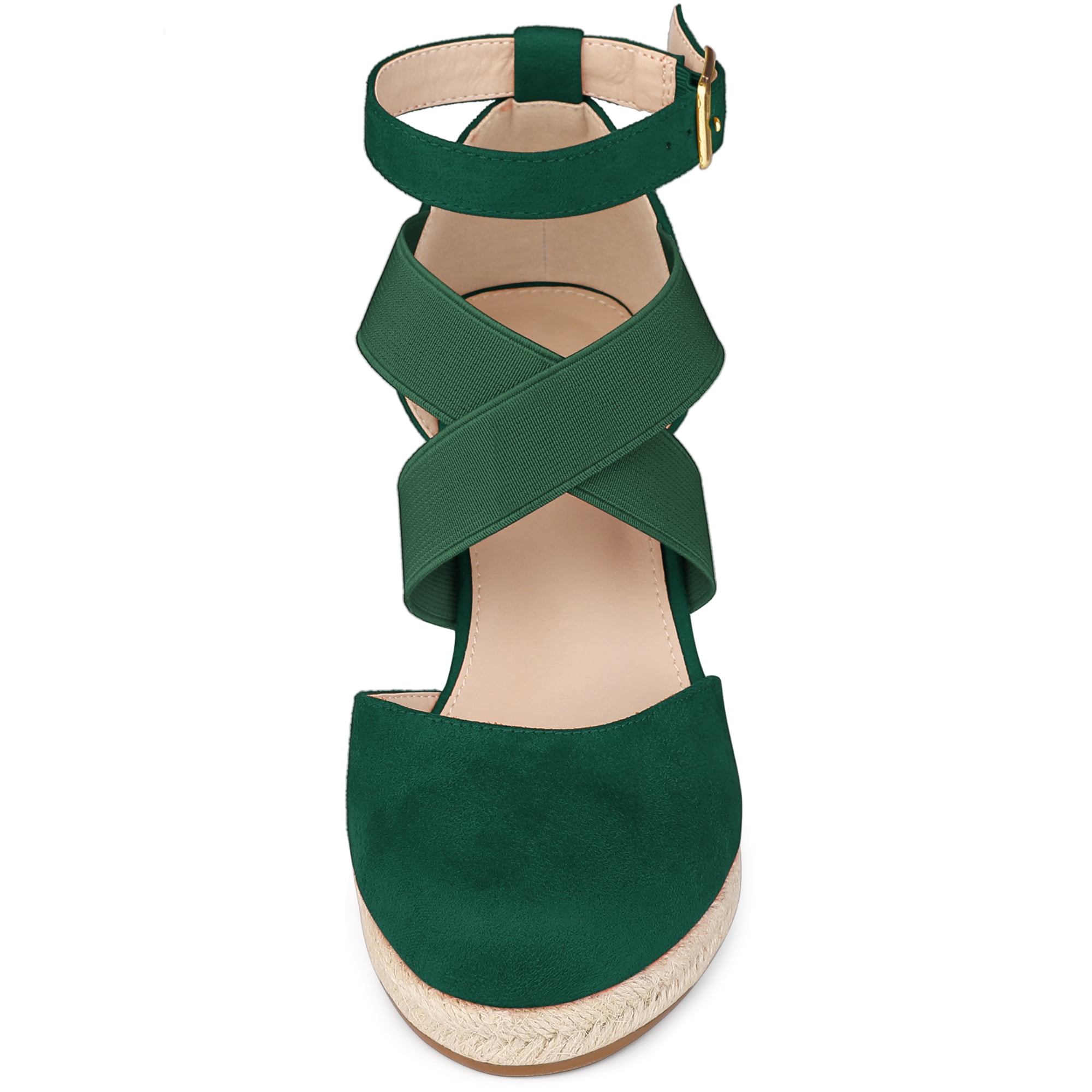 DARING DIVA Women's Espadrilles Closed Toe Wedges Heels Sandals Emerald Green 9.5