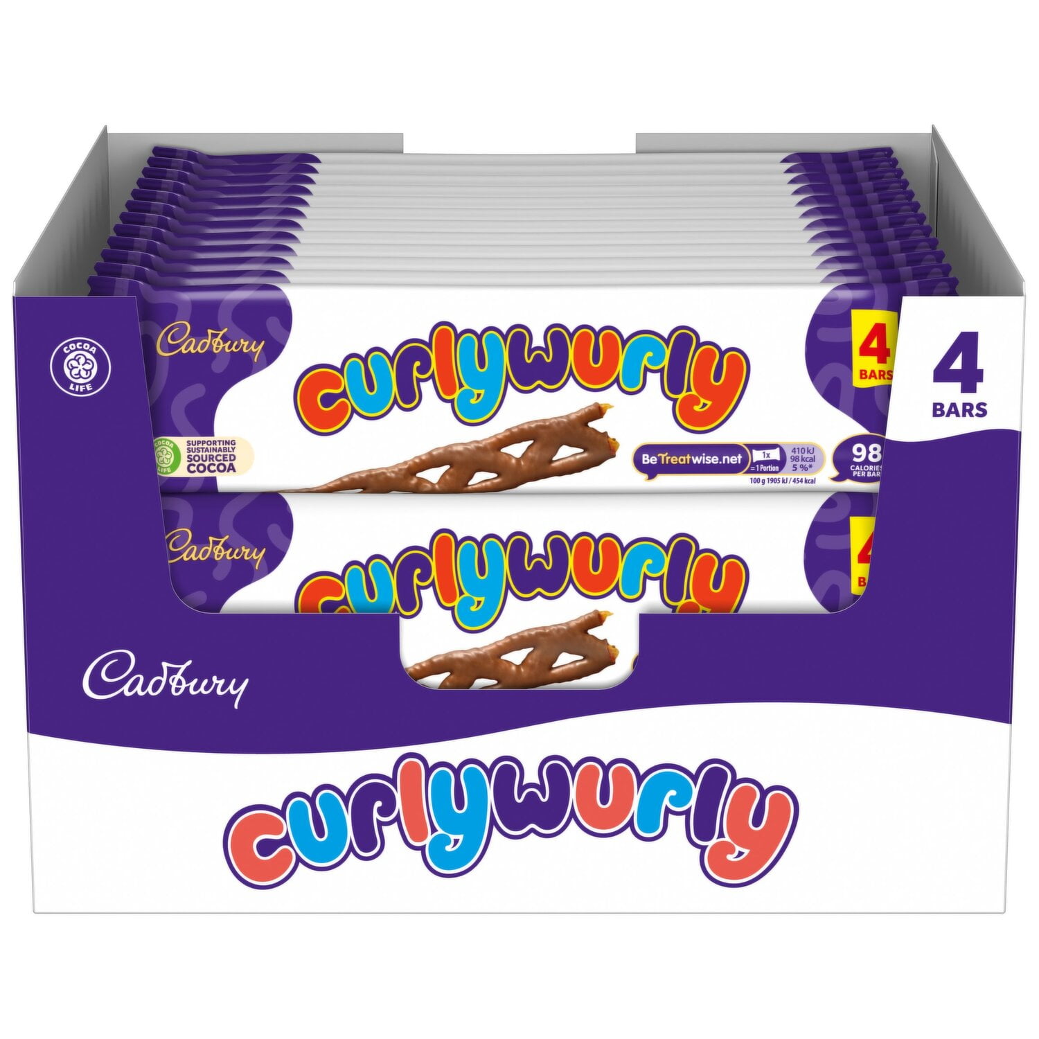 Cadbury Curly Wurly Chewy Caramel Chocolate Bars 4 Pack (86g)