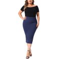 thumbnail image 2 of Agnes Orinda Women's Plus Size Pencil Skirts Stretch High Waist Textured Business Casual Below Knee Bodycon Skirt 2X Navy Blue, 2 of 6