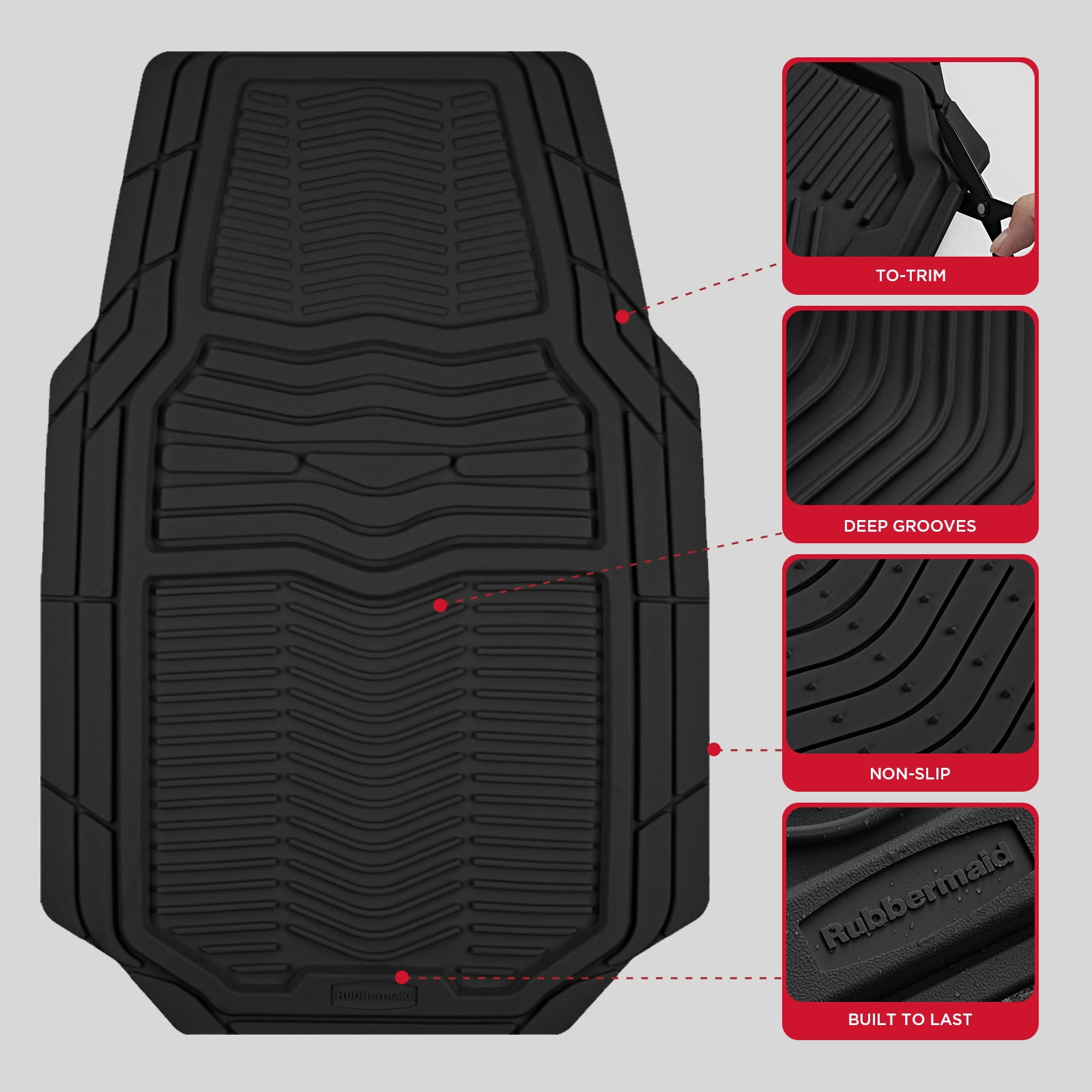 Rubbermaid Car Floor Mats,Heavy Rubber Car  Mats Set, Non-Slip,  Easy to Clean, Universal Fit for Cars, Trucks & SUVs, Black