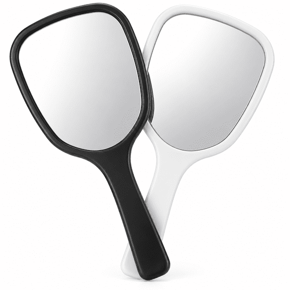 FURVENA 2 Pcs Small Handheld Mirror with Handle Single-Sided Portable Travel Vanity Mirror Personal Handle Mirrors Lightweight Hand Mirrors for Men and Women Makeup(Black,White)