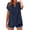 Dark Blue-1, variant on Womens Linen Button Down Shirts Henley V Neck Short Sleeve Oversized Solid Tops Work Blouses Casual Dressy Tunics