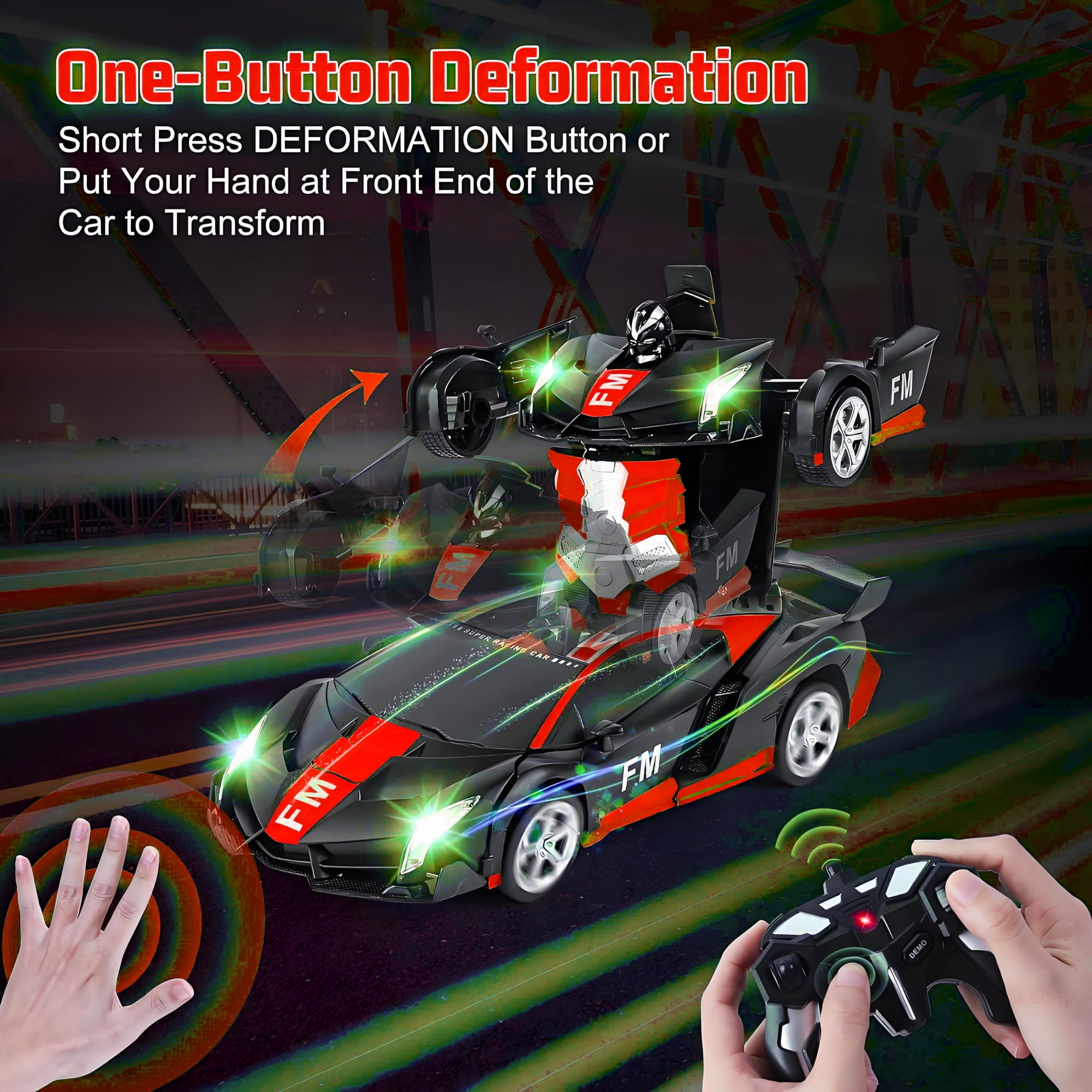 Remote Control Car, POPO RC Cars LED Light,One-Button Transforming, 360° Rotation Drifting, 1:18 RC Car Toy Gift for Kids,Red