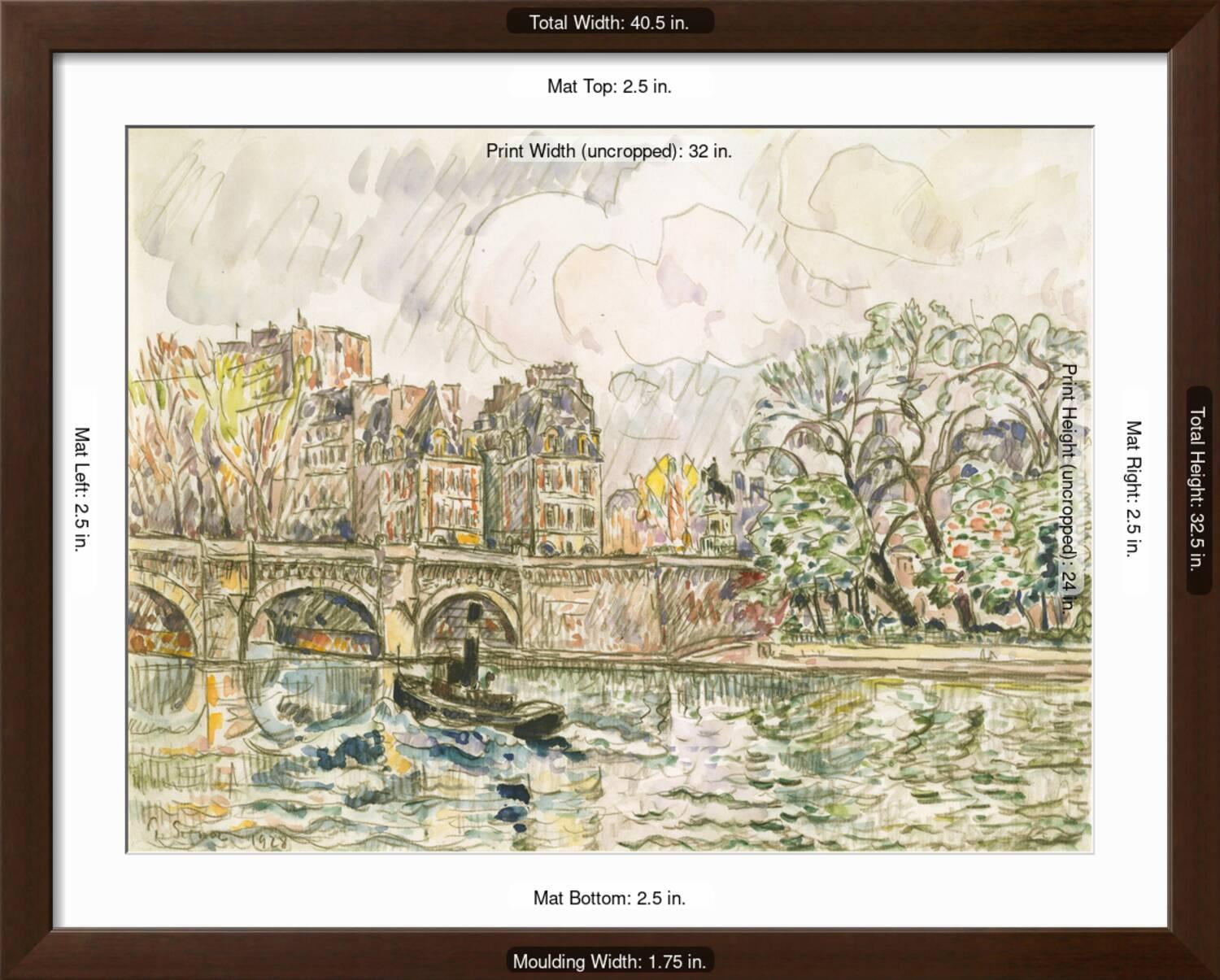 Art.com Paris Le Place Dauphine Art Print by Paul Signac, Brown Frame Wall Art, 40" x 32"