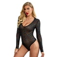 thumbnail image 4 of Women's Black Mesh Rainbow Iridescent Rhinestone Studded Bodysuit, 4 of 8
