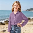 thumbnail image 6 of Maean Girls Button down Shirts with Pockets Solid Color Long Sleeve Casual Loose Fall Fashion Shirt, 6 of 7