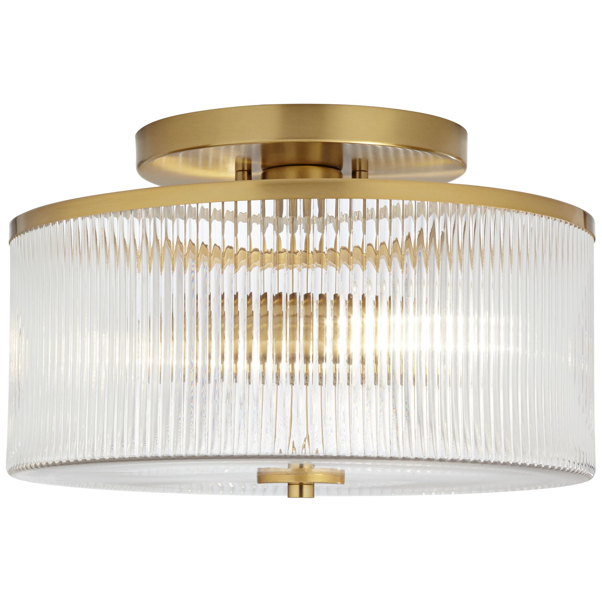 Possini Euro Design McKenzie 14" Mid Century Modern 2-Light Semi Flush-Mount Ceiling Light Fixture Kitchen Drum Warm Brass Finish