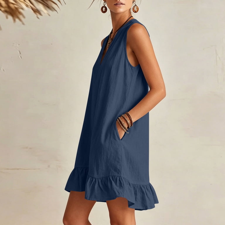 winter wedding guest dresses navy asdoklhq Formal For Women Dress Cotton Lady's Loose-fitting Casual Sleeveless Lace Short Dress 2X Category:PRINT Tie-Dye Print Ruched Long Color:Sky Blue (6)