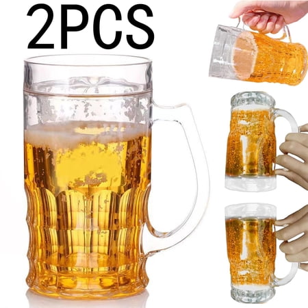 Fake Beer Mug Plastic Beer Mugs Not Beer Fake Beer Plastic Beer Mugs With Handles Double Layer Funny Beer Mug PS Plastic Fake Double Beer Mugs(2pcs 13.53fl.oz/400ml)Clearance from QiwagFerng