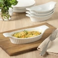 thumbnail image 2 of Gibson Home Gracious Dining Oval Au Gratin Baking Dishes,, 4-Piece Set – 9 oz Oven Safe Banana Split Bowls, Ceramic Small Casserole Dishes with Handles, Microwave & Dishwasher Safe, White, 2 of 11