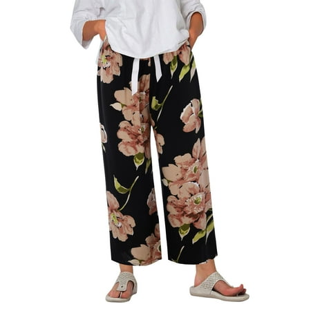 

Huaai Women s Pajama Pants Comfy Printed Wide Leg Lounge Pants Bow Elastic Waist Long Pj Bottoms Plus Size Pants For Women Pink One Size