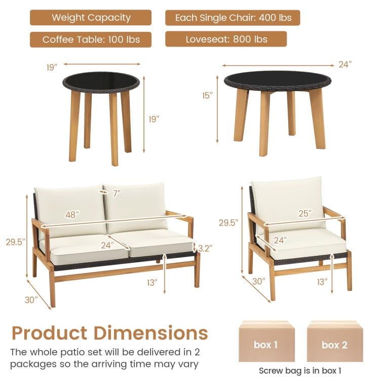 Aimee Lii 5 Pieces Rattan Furniture Set Wicker Woven Sofa Set with 2 Glass Coffee Tables, Outdoor Patio Set, Off White Aimee Lii 5 Pieces Rattan Furniture Set Wicker Woven Sofa Set with 2 Glass Coffee Tables, Outdoor Patio Set, Off White