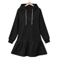 thumbnail image 4 of Sweatshirt Dress for Women Casual Pullover Long Sleeve Drawstring Hoodies Dress Crewneck Ruffled Fall Sport Mini Dresses, 4 of 6