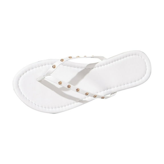 Hopeusnice Slippers for Women Trendy Non-Slip Breathable Thong Sandals Women's Slippers PU Materials Summer Shoes Flat Heel Soft Shoes for Beach Slip-Resistant Walking Shoes White 36