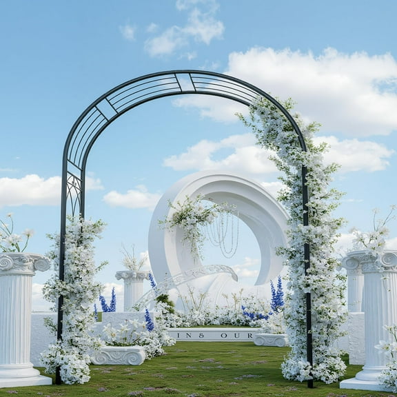 Danolapsi 8FT Steel Garden Arch,Reinforced Wedding Arbor with Ground Anchors, Rustproof Outdoor Trellis for Climbing Roses, Ivy & Flowers - Decorative Metal Archway for Patio, Lawn & Garden