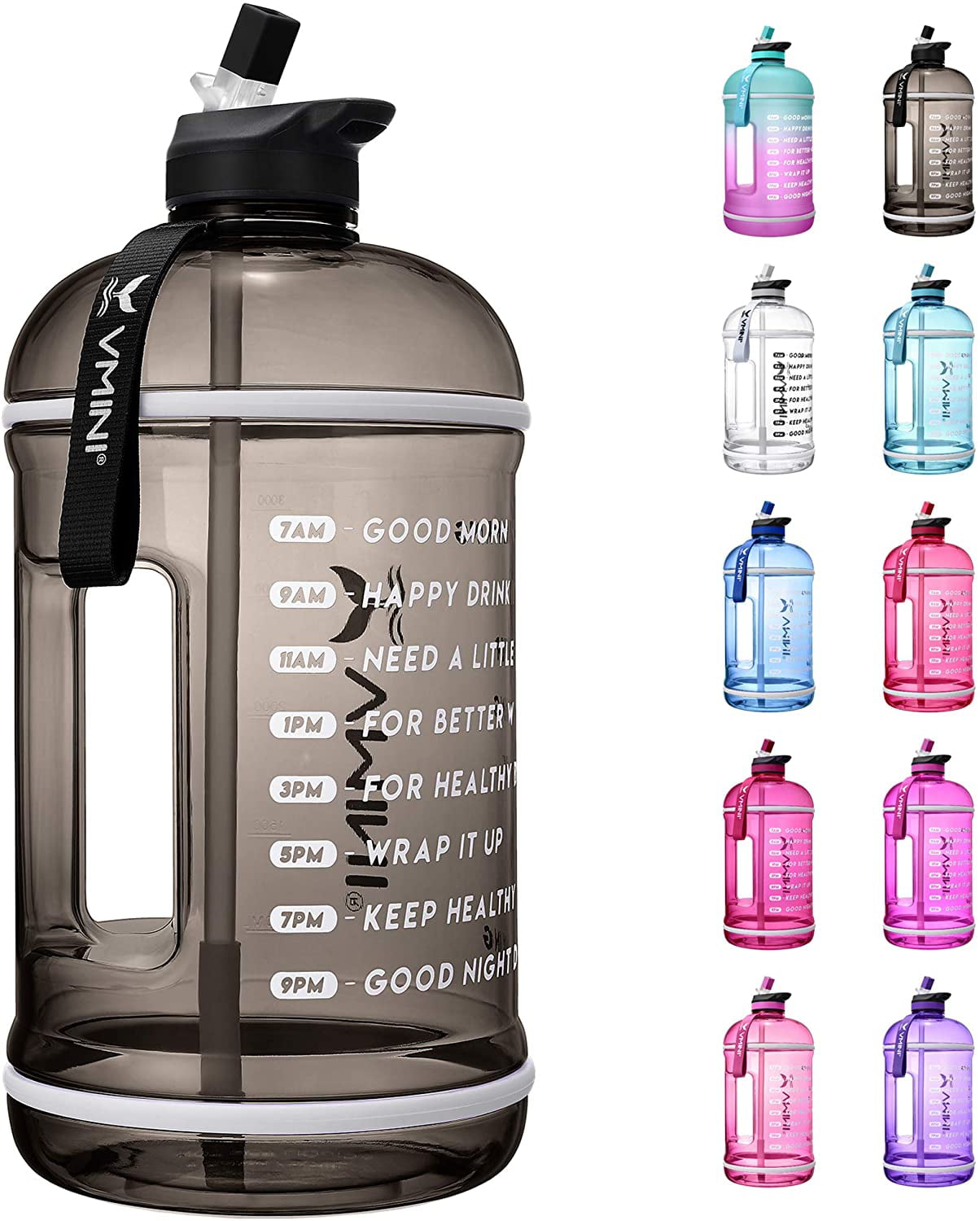 1Gallon Gray Water Bottle Reusable Leakproof Outdoor Plastic Daily Time Marked 