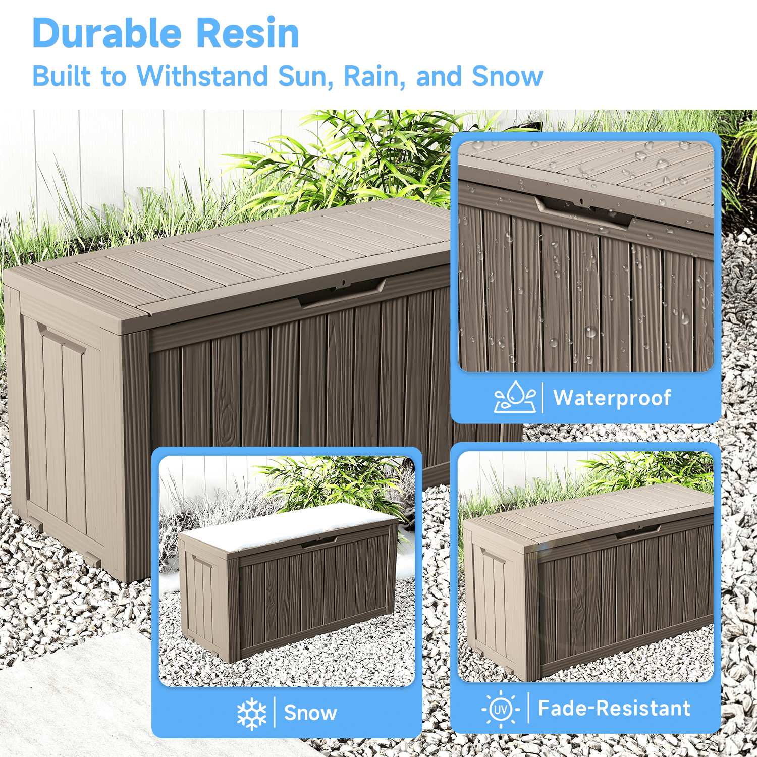 MAYEERTY 80 Gallon Outdoor Deck Box, Large Capacity Storage Box for Patio Furniture Cushions, Pillow with Wheels, Light Brown