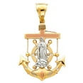 thumbnail image 2 of Wellingsale 14K Tri 3 Color Gold Polished Ornate Religious Our Lady of Guadalupe Mariner Anchor Charm Pendant with CZ Accents, 2 of 4