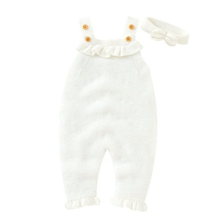 

Baby Solid Knitted Romper Cotton Sleeveless Boy Girl Ruffled Sweater Clothes Baby Jumpsuit With Headband Outfits Set Apricot Outfit Baby