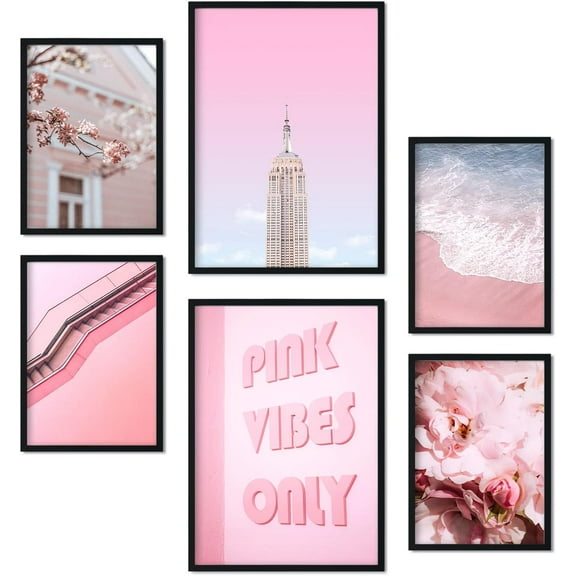 Canvas Poster Set of 6 Pictures Sets of Life in Pink Aesthetic Wall Art Prints for Bedroom or Living Room Design A3 & A4 Sizes Unframed