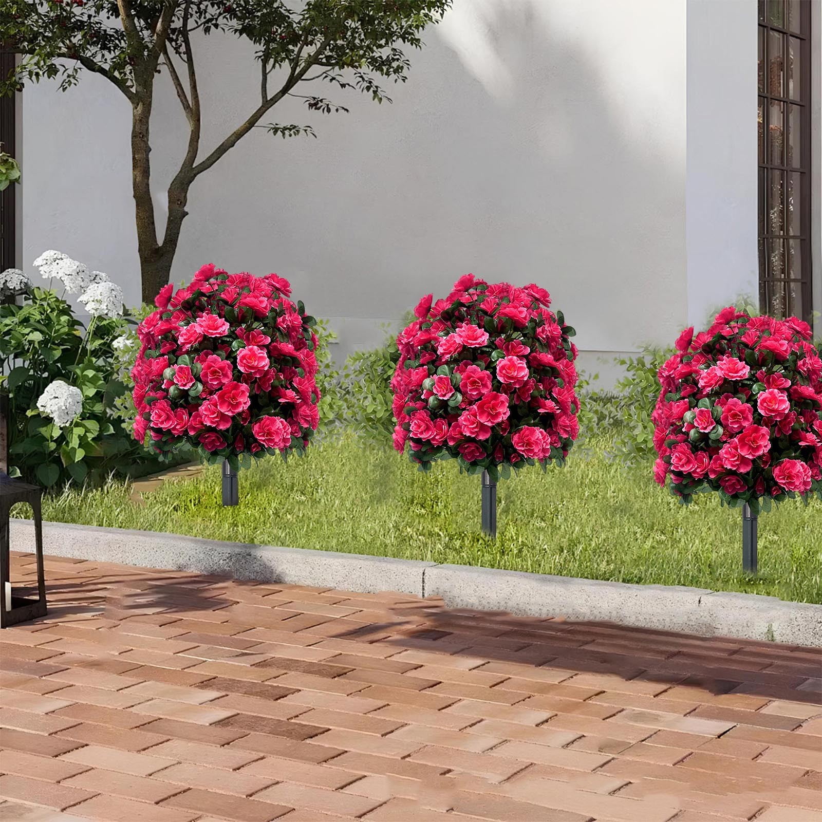 Outdoor Artificial Flowers with Stakes - 22.8" Greenery Shrubs for Garden & Patio, Weatherproof Decorative for Farmhouse, Wedding & Mother's Day Decor