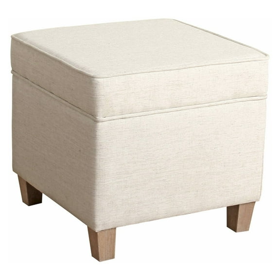 HomePop Cole Classics Square Storage Ottoman Wood Leg- Cream
