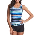 thumbnail image 3 of Traje de baño con estampado de rayas de una pieza, traje de baño para mujer, cuello redondo, traje de baño para mujer, traje de baño con estampado de rayas, experiencia incomparable, 3 of 7
