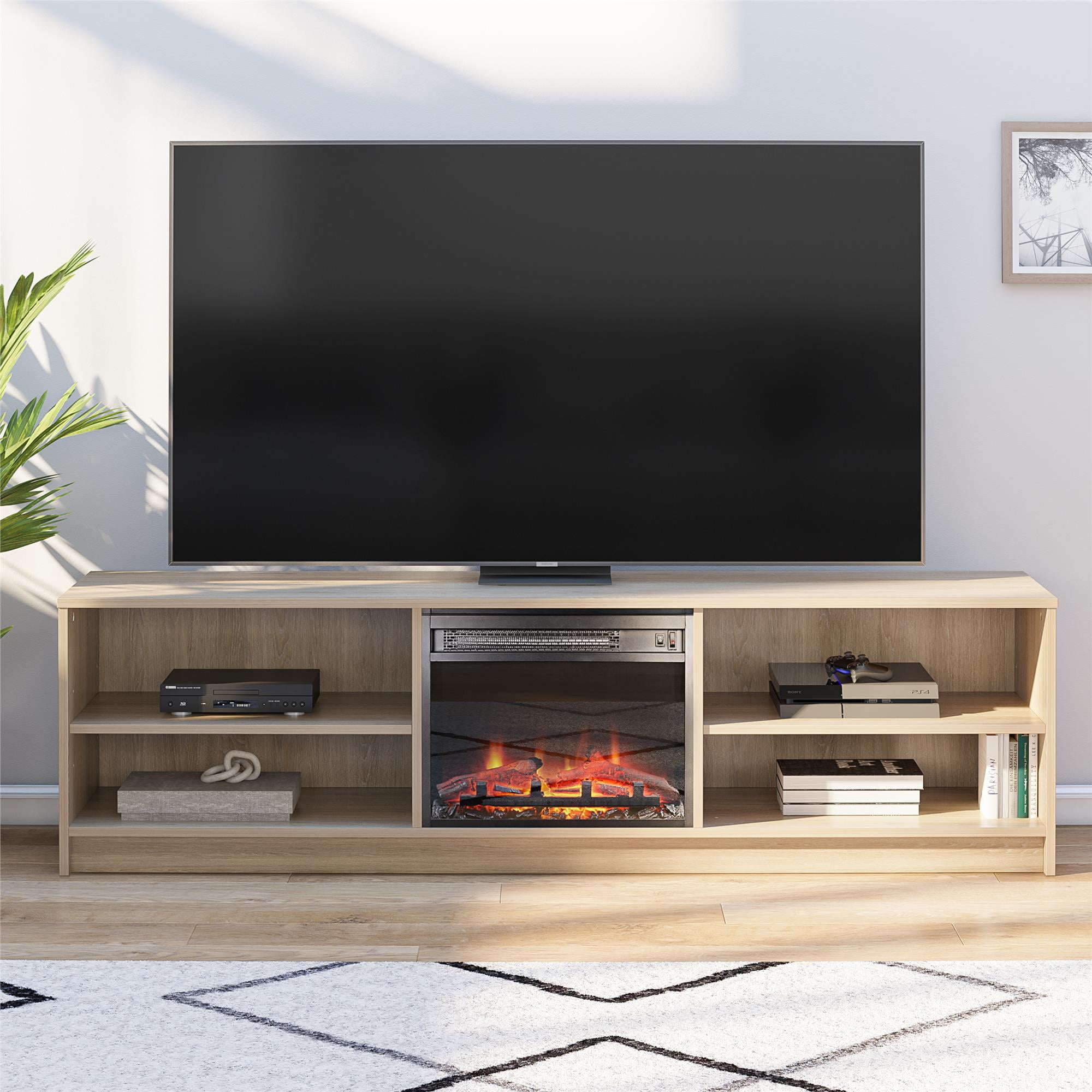 Mainstays Fireplace TV Stand, for TVs up to 75", Natural