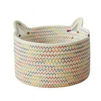 Small Woven Basket, Colorful Storage Basket, Desktop Storage Basket Hand-Woven Cotton Rope Storage Basket A