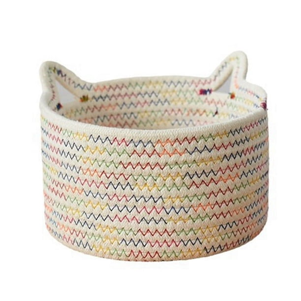 Cesta Tejida Pequeña, Cesta de Almacenamiento Colorida, Cesta de Almacenamiento de Escritorio, Cesta de Almacenamiento de Cuerda de Algodón Tejida A Mano A