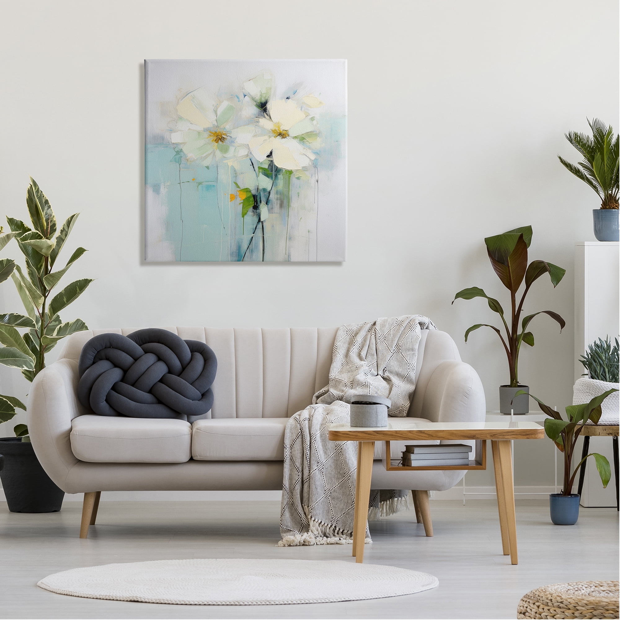 Stupell Industries Abstract White Petals Abstract Painting Gallery Wrapped Canvas Art Print Wall Art, 30 x 30