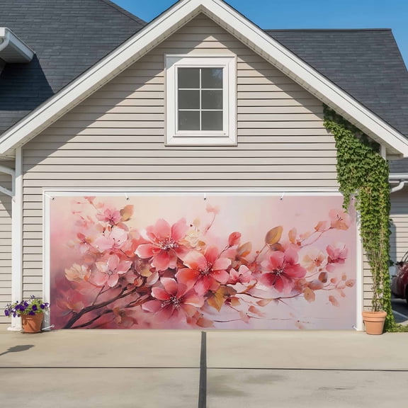Flower Painted, Abstract Blush Pink Watercolor Garage Door Cover Banner 7 x 8 FT, Garage Door Curtains Backdrop with Grommets for Indoor Outdoor Wall Party Porch Yard Decorations Background