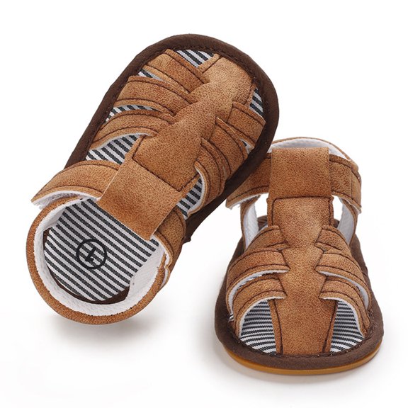 Baby Boys Girls Sandals Close Toe Cut out Rubber Sole Outdoor Non Slip Slides Lightweight First Walking Summer Shoes Brown Size 4 Infant