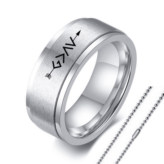 God Is Greater Than The Highs And Lows Inspirational Religious Spinner Ring, Christening Faith Band Ring Necklace with Chain, Stainless Steel Christ Jewelry for Christian,Silver, Size 7
