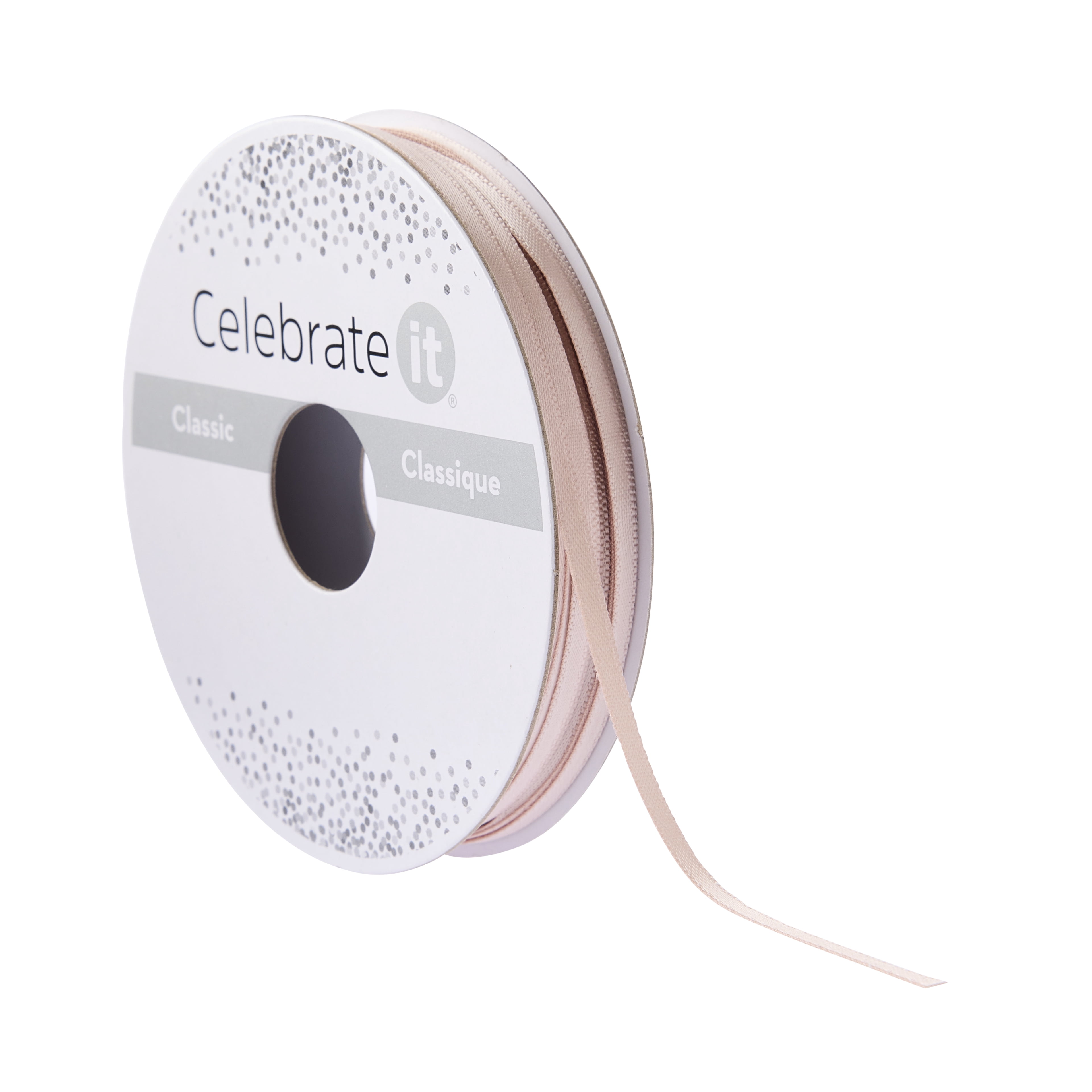 1/8" x 10yd. Champagne Satin Ribbon by Celebrate It – Non-Wired with Woven Edge - Polyester – Ideal for Gift Wrapping - Baskets & DIY Crafts - 24 Pack