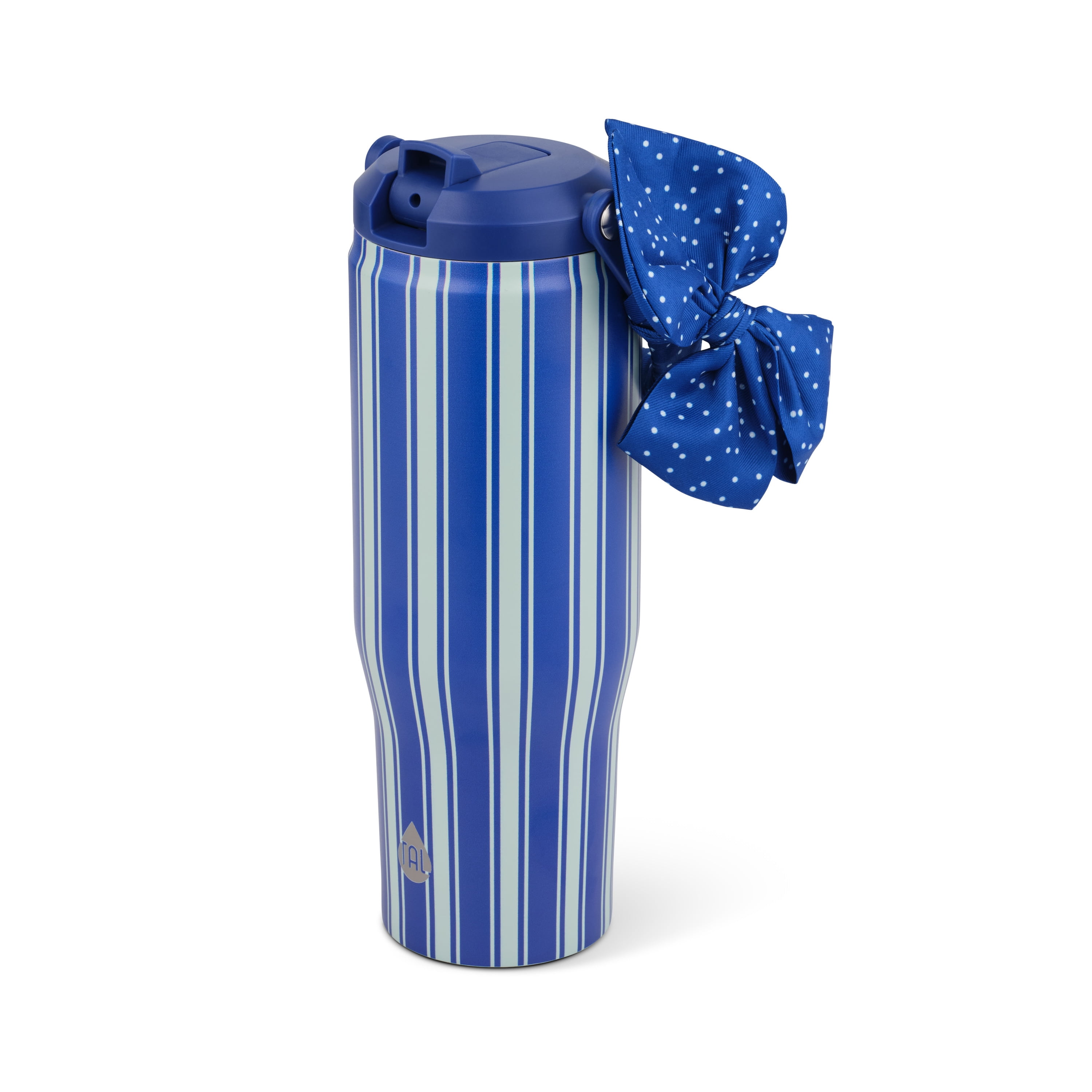 TAL 30oz Stainless Steel Hudson Flip Tumbler with Removable Scarf on Handle, Blue Stripe