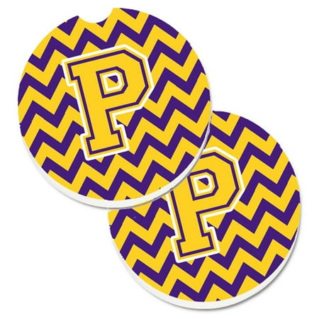 

Letter P Chevron Purple & Gold Set of 2 Cup Holder Car Coaster