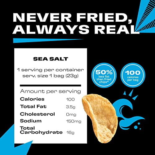 Popchips Potato Chips, Sea Salt, 12ct Single Serve 0.8oz Bags, Low-Calorie and Gluten Free, Healthy Snacks for Adults and Children, Non-GMO, Vegan & Kosher Friendly, 100 Calories Per Bag