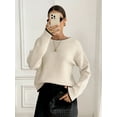thumbnail image 3 of Womens Fashion Casual Big Round Neck Sweater Bow Knit Pullover Fall Winter Trendy Long Sleeve Top Comfortable Daily Wear Apricot L, 3 of 5
