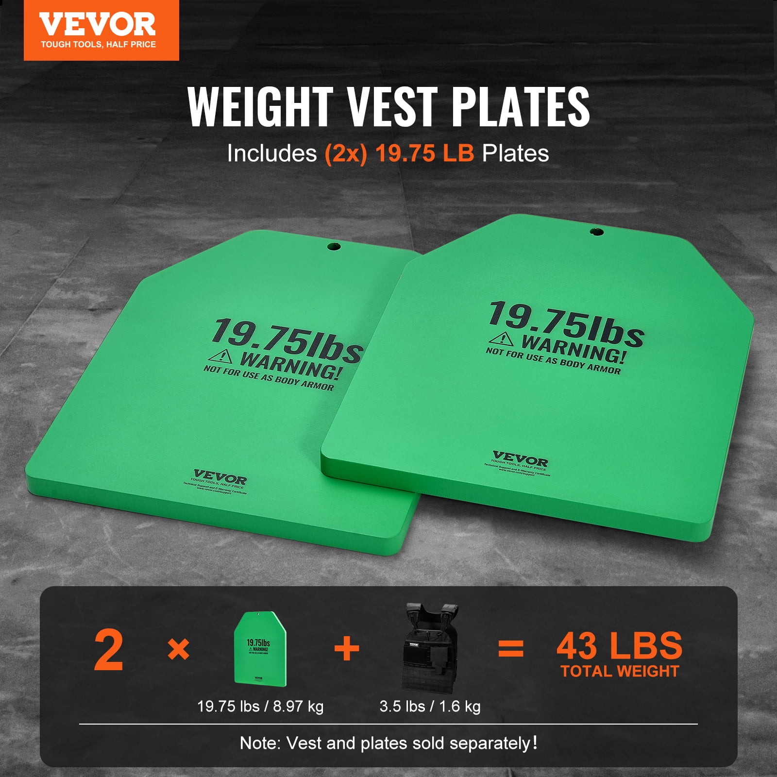 VEVOR Weight Vest Plates, 19.75 LB Pairs, Premium Steel Weighted plates, Contoured Ergonomic Fit – WODs, Additional Weight for Weight Vests, for Strength Training, Running, Fitness, Heavy Workouts