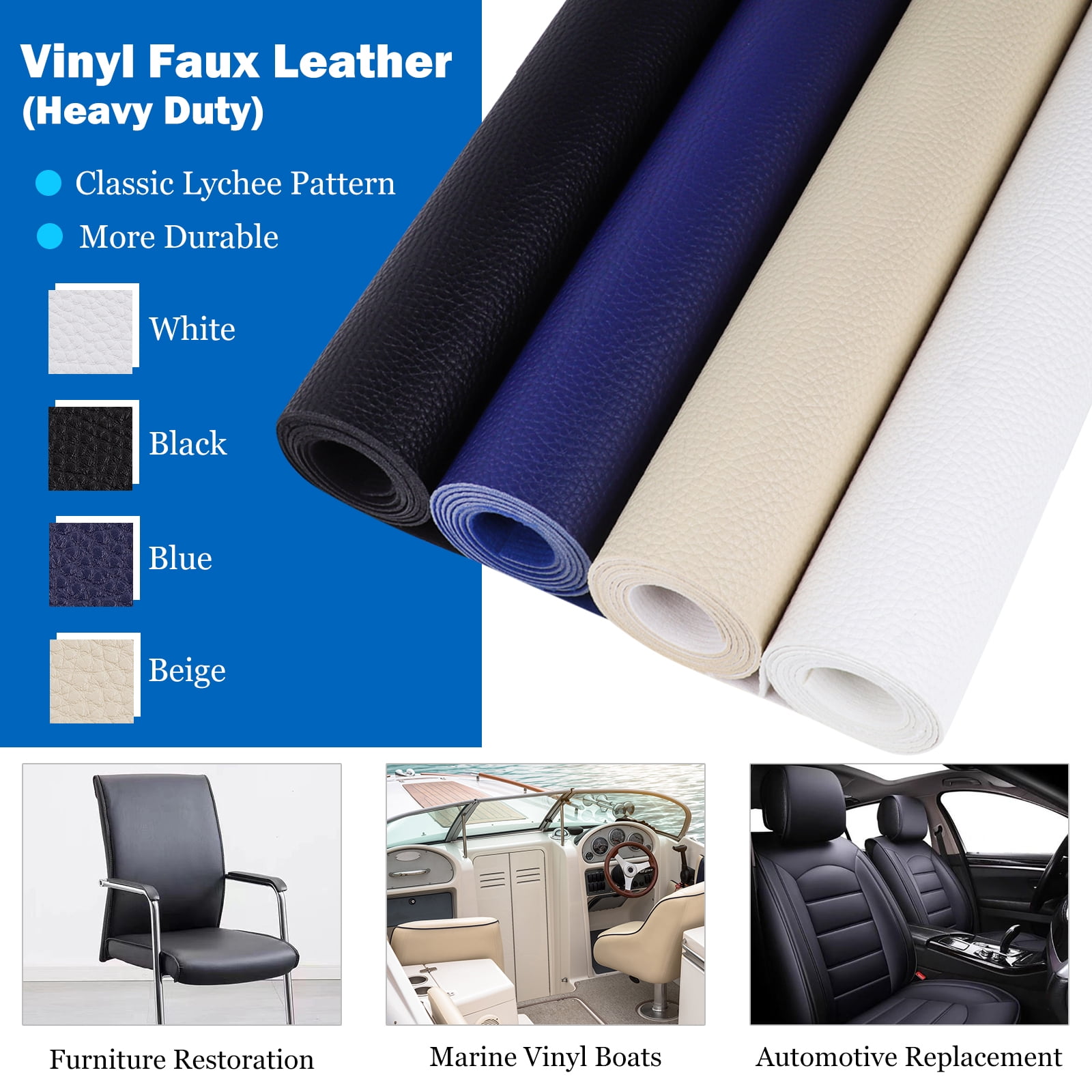 Faux Leather Synthetic Fabric, 1.6mm Thick Marine Vinyl Leather Fabric, Waterproof Material for Automotive,Boat,Headliner,Crafts, Chairs,DIY Sewing Beige