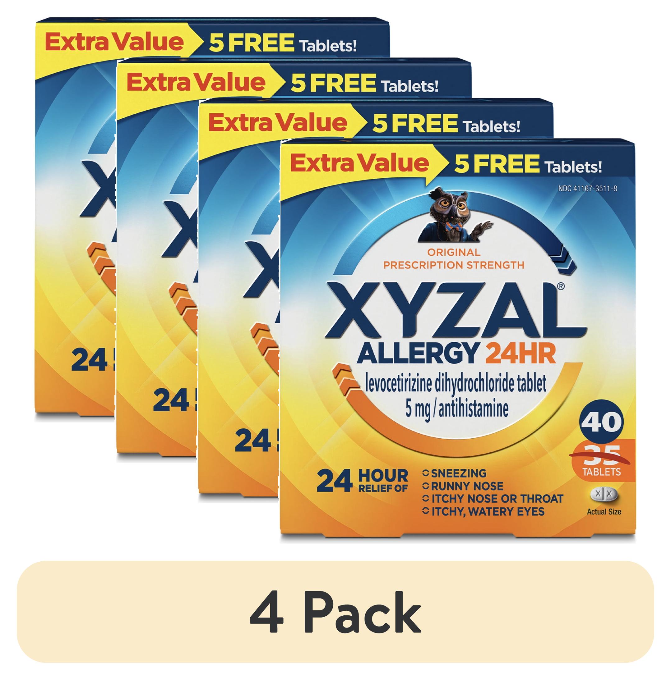 (4 pack) Xyzal 24 Hour Allergy Relief Medicine, Original Prescription Strength Antihistamine, Levocetirizine Dihydrochloride Tablets, 5 mg, 40 Count