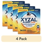 (4 pack) Xyzal 24 Hour Allergy Relief Medicine, Original Prescription Strength Antihistamine, Levocetirizine Dihydrochloride Tablets, 5 mg, 40 Count
