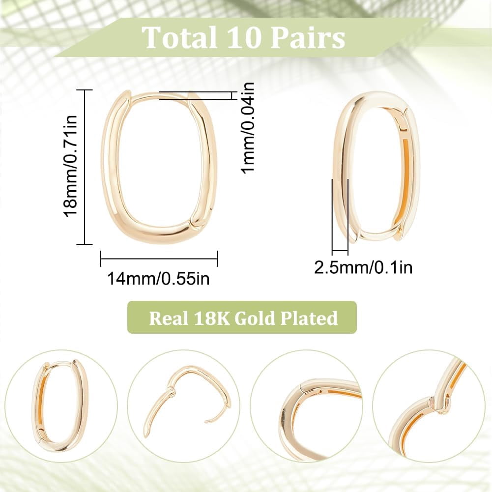 1 Box 20Pcs Real 18K Gold Plated Brass Earring Oval Hoops Hook Huggie Earrings Bulk Metal Round Ring Tiny Cartilage Hooks Hoop with Latch Back Closure for Jewelry Making DIY Crafts Supplies Gold