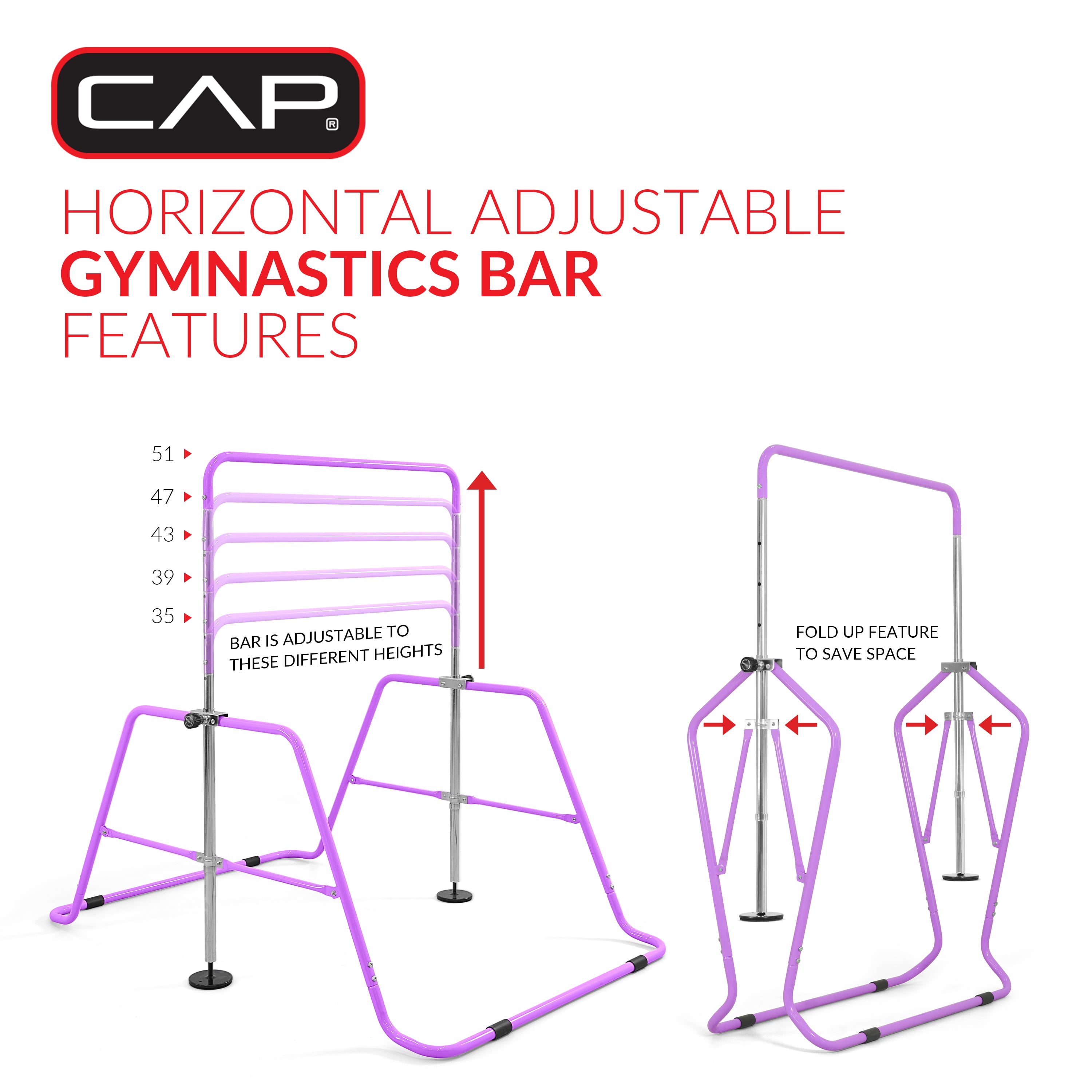 CAP Adjustable Height Horizontal Gymnastics Bar for Kids, Purple