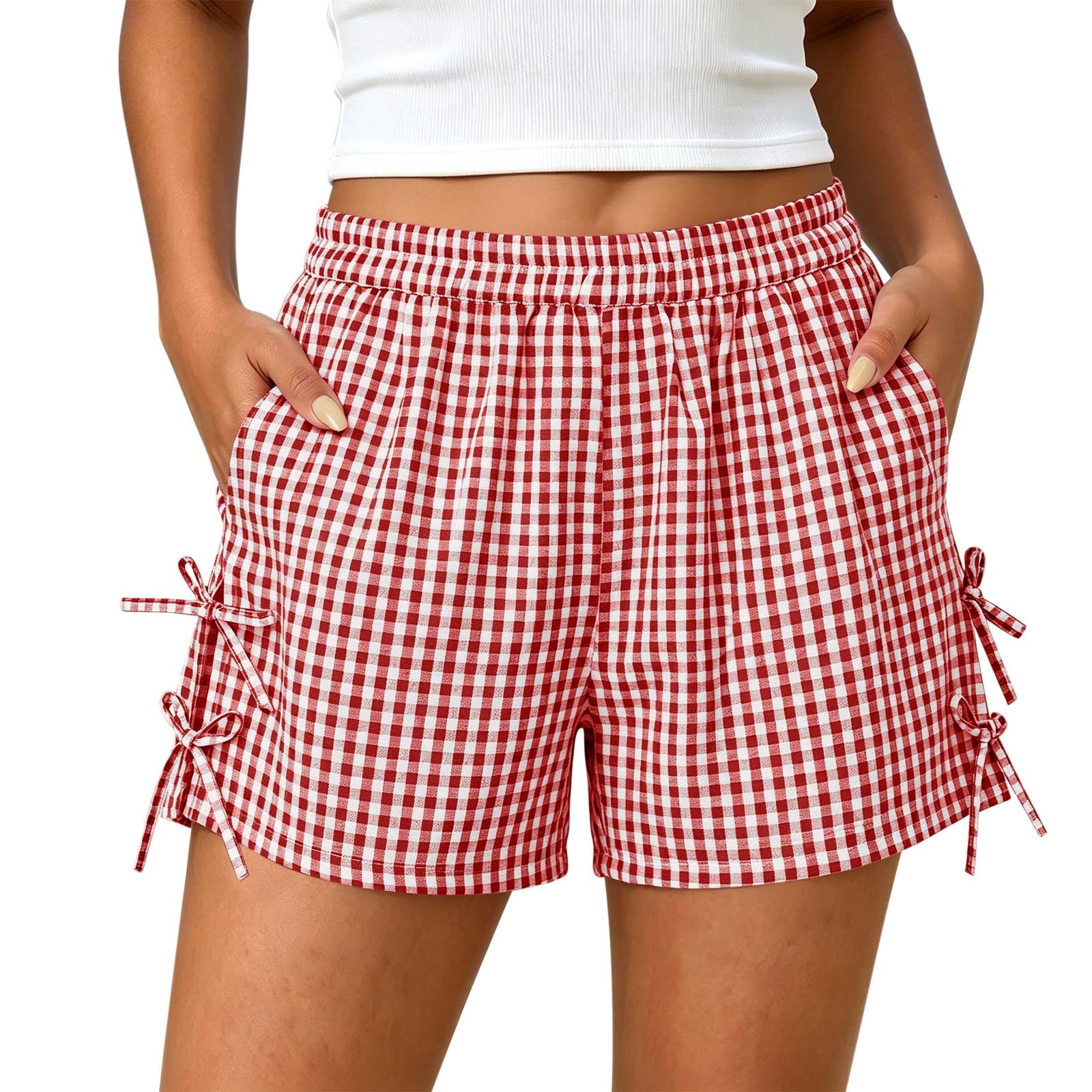 ByworldtasicNo Boundaries Women's Gingham Plaid Shorts Bow Tie